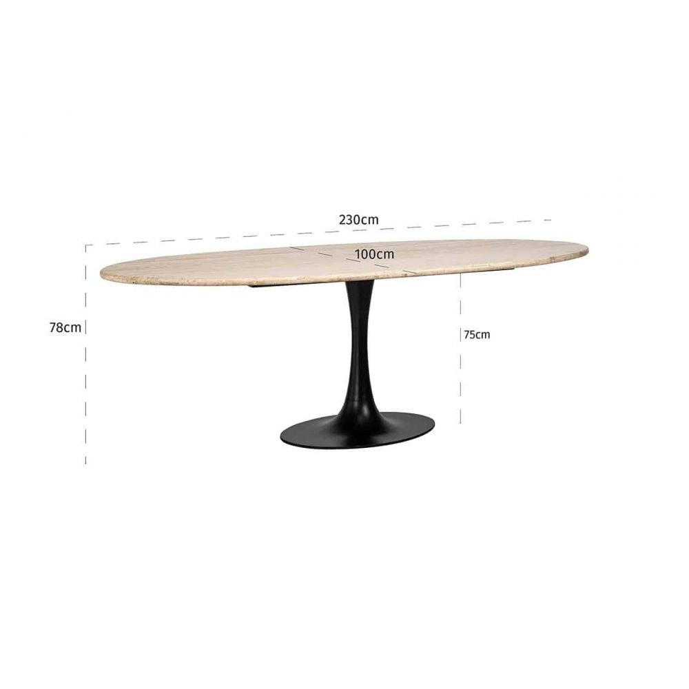 Masa Ovala de 8-10 persoane din Travertin Bej si Metal Negru L230xH78cm Hampton Richmond Interiors