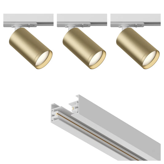 Set sina monofazata 1m din Aluminiu Alb cu 3 spoturi din aluminiu Auriu/alb GU10 10W Unity Focus s