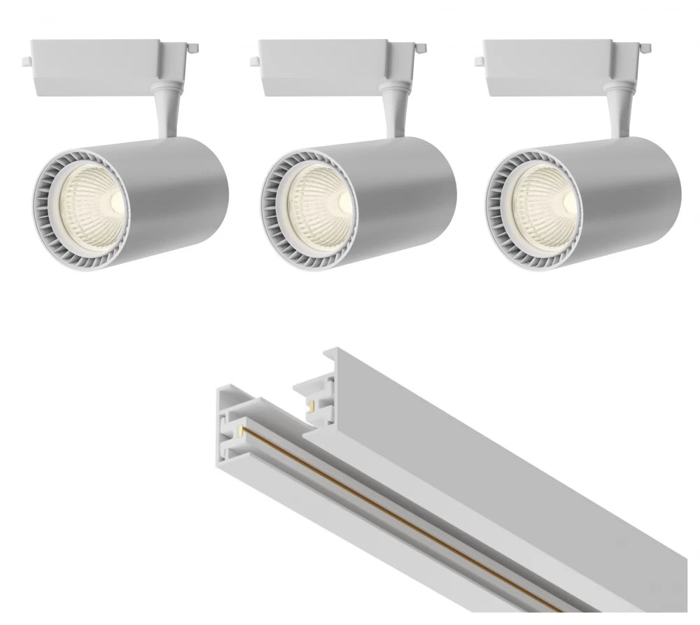 Set sina monofazata 1m din Aluminiu Alb cu 3 spoturi din aluminiu Alb Modul led 15W 1600lm 3000k Unity Vuoro