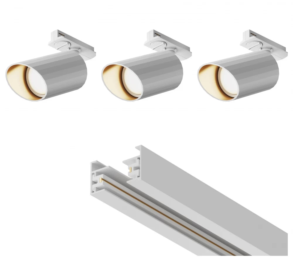 Set sina monofazata 1m din Aluminiu Alb cu 3 spoturi din aluminiu Alb GU10 35W Unity Lipari