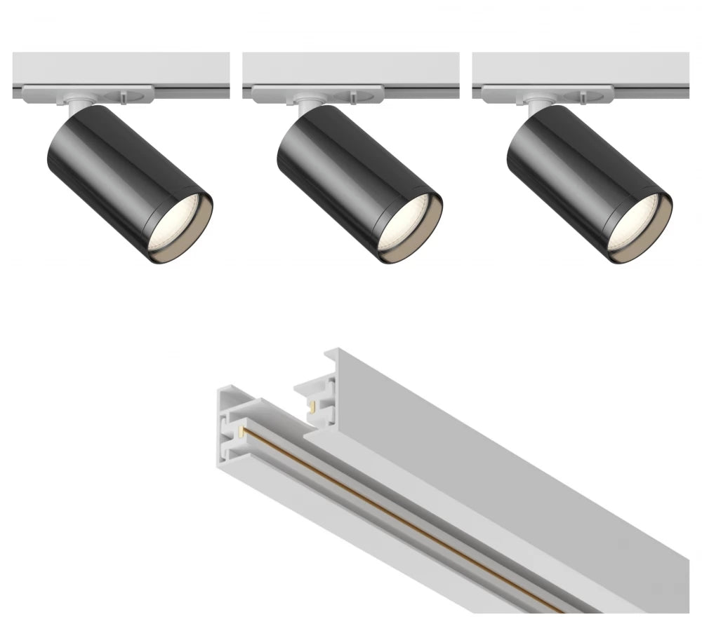 Set sina monofazata 1m din Aluminiu Alb cu 3 spoturi din aluminiu Negru/Alb GU10 10W Unity Focus s