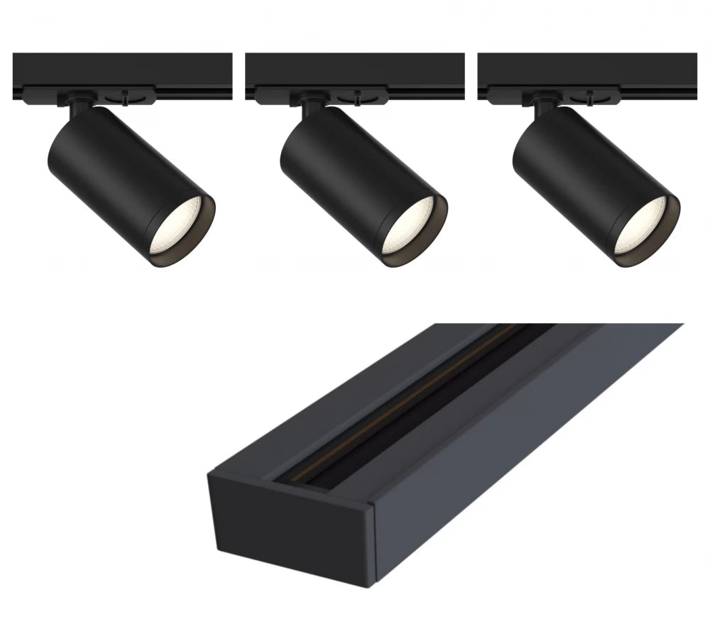 Set sina monofazata 1m din Aluminiu negru cu 3 spoturi din aluminiu Negru GU10 10W Unity Focus s