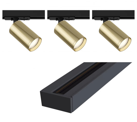 Set sina monofazata 1m din Aluminiu negru cu 3 spoturi din aluminiu Auriu GU10 10W Unity Focus s