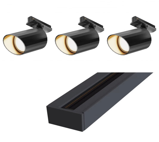 Set sina monofazata 1m din Aluminiu negru cu 3 spoturi din aluminiu Negru GU10 35W Unity Lipari