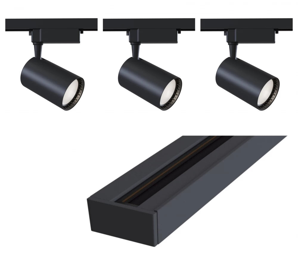 Set sina monofazata 1m din Aluminiu negru cu 3 spoturi din aluminiu Negru Modul led 15W 1600lm 3000k Unity Vuoro