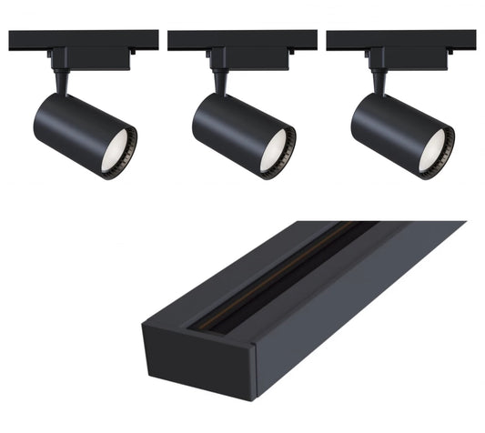 Set sina monofazata 1m din Aluminiu negru cu 3 spoturi din aluminiu Negru Modul led 15W 1600lm 3000k Unity Vuoro