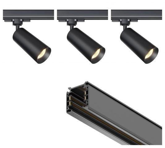 Set sina trifazata 1m din Aluminiu negru cu 3 spoturi din aluminiu negru GU10 50W Trinity Focus