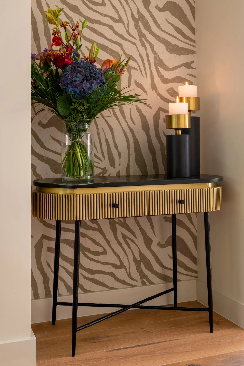 Consola din Marmura Negru si Metal Negru L100xH76cm Ironville Richmond Interiors