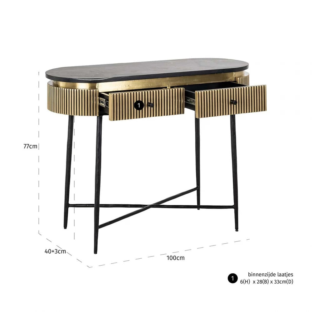 Consola din Marmura Negru si Metal Negru L100xH76cm Ironville Richmond Interiors