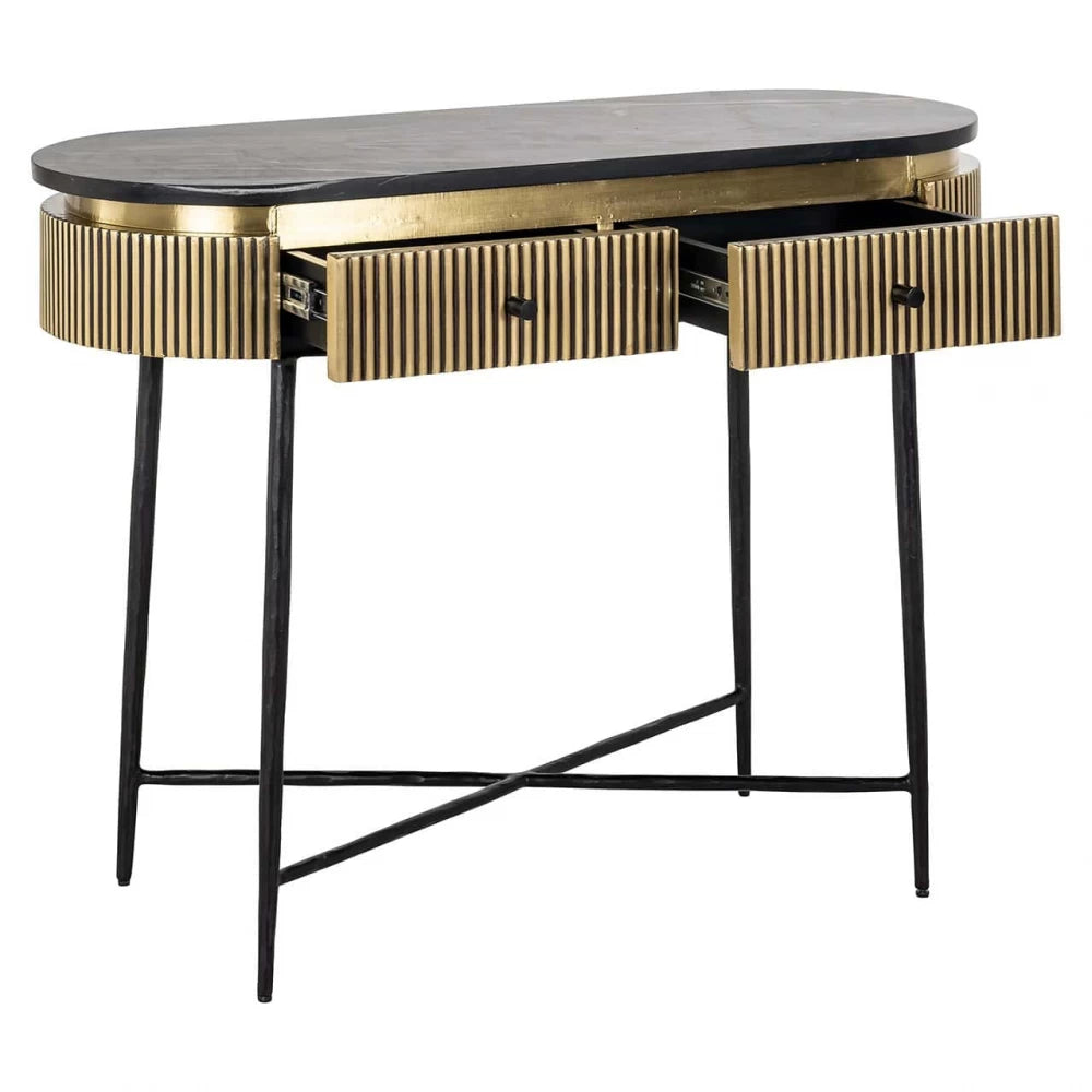Consola din Marmura Negru si Metal Negru L100xH76cm Ironville Richmond Interiors