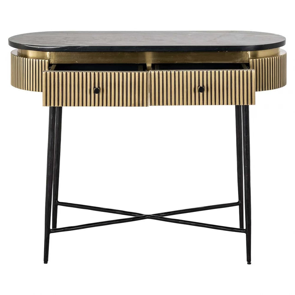 Consola din Marmura Negru si Metal Negru L100xH76cm Ironville Richmond Interiors