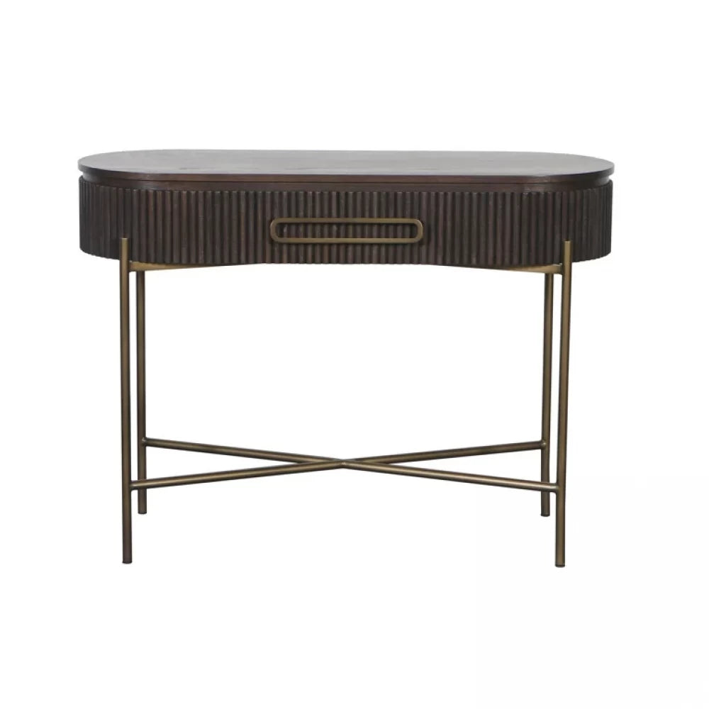 Consola din Furnir de stejar Maro si Metal Alama L110xH80cm Luxor Richmond Interiors
