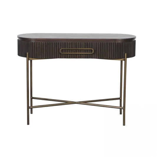 Consola din Furnir de stejar Maro si Metal Alama L110xH80cm Luxor Richmond Interiors