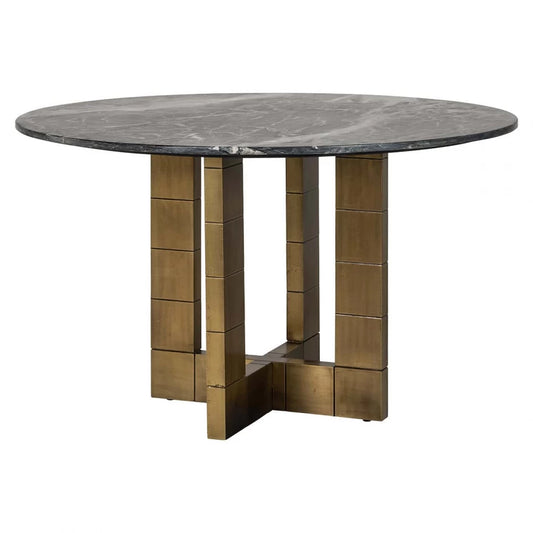 Masa Rotunda de 4 persoane din Marmura Negru si MDF placat cu Metal Auriu D130xH76cm Collada Richmond Interiors