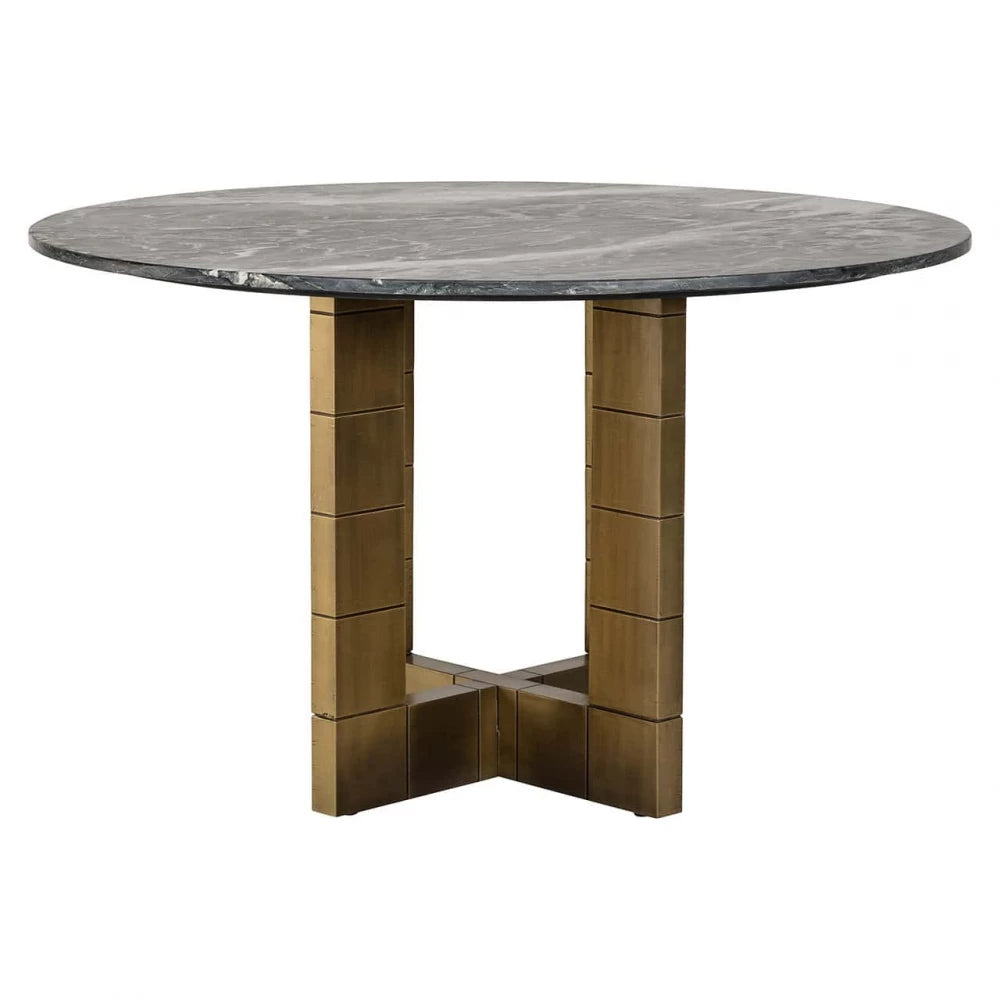 Masa Rotunda de 4 persoane din Marmura Negru si MDF placat cu Metal Auriu D130xH76cm Collada Richmond Interiors