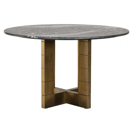 Masa Rotunda de 4 persoane din Marmura Negru si MDF placat cu Metal Auriu D130xH76cm Collada Richmond Interiors