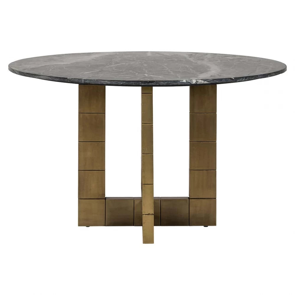 Masa Rotunda de 4 persoane din Marmura Negru si MDF placat cu Metal Auriu D130xH76cm Collada Richmond Interiors