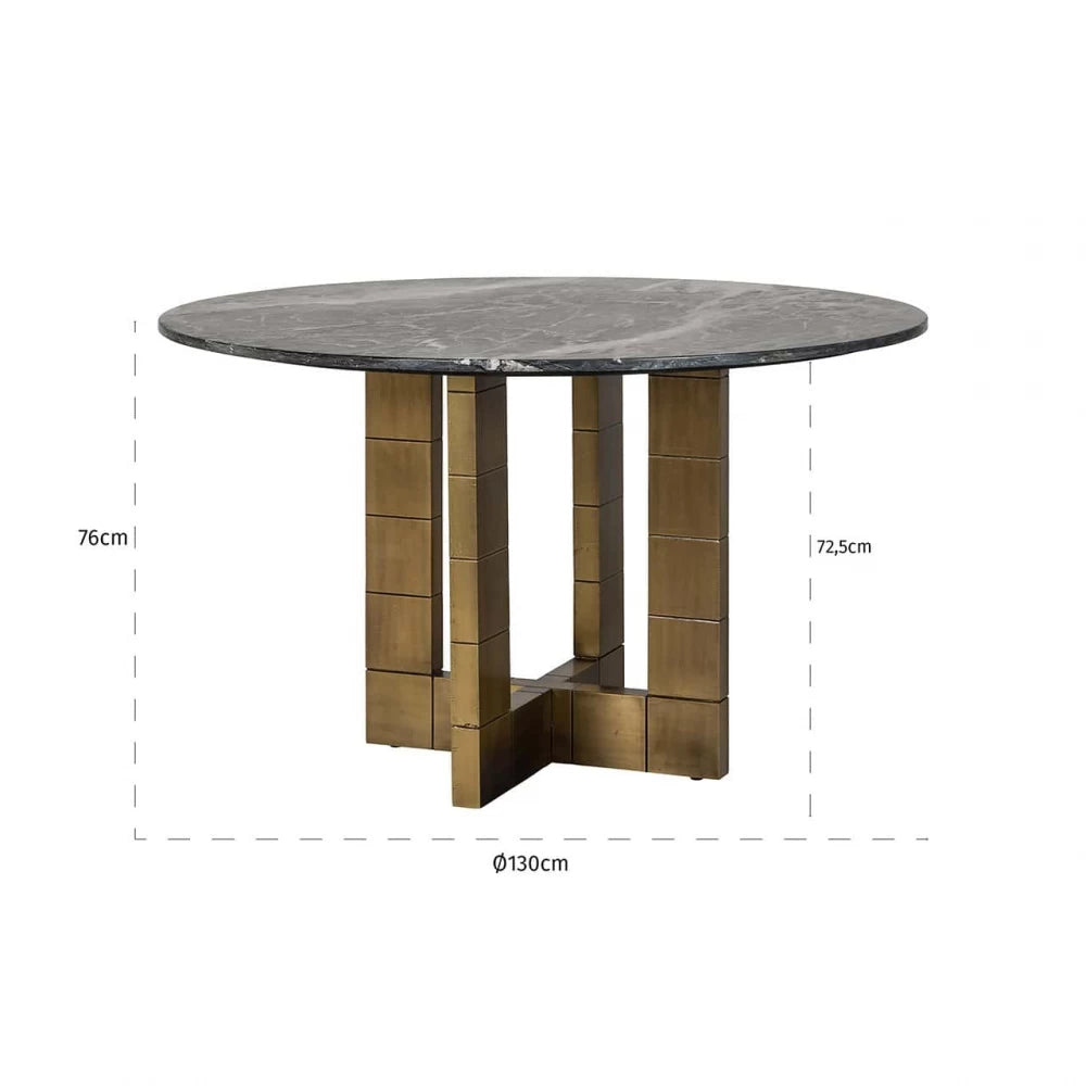 Masa Rotunda de 4 persoane din Marmura Negru si MDF placat cu Metal Auriu D130xH76cm Collada Richmond Interiors
