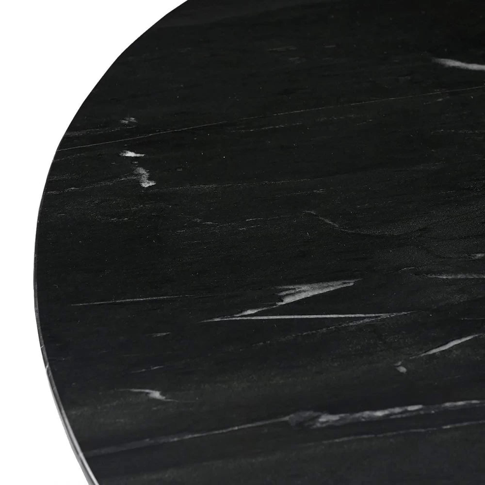 Masa Rotunda de 4 persoane din Marmura Negru si MDF placat cu Metal Auriu D130xH76cm Collada Richmond Interiors