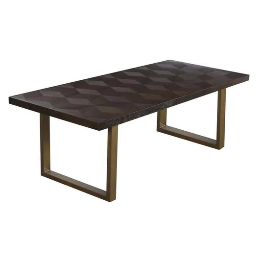 Masa Dreptunghiulara de 6 persoane din Furnir de stejar Maro si Metal Alama L230xH76cm Luxor Richmond Interiors