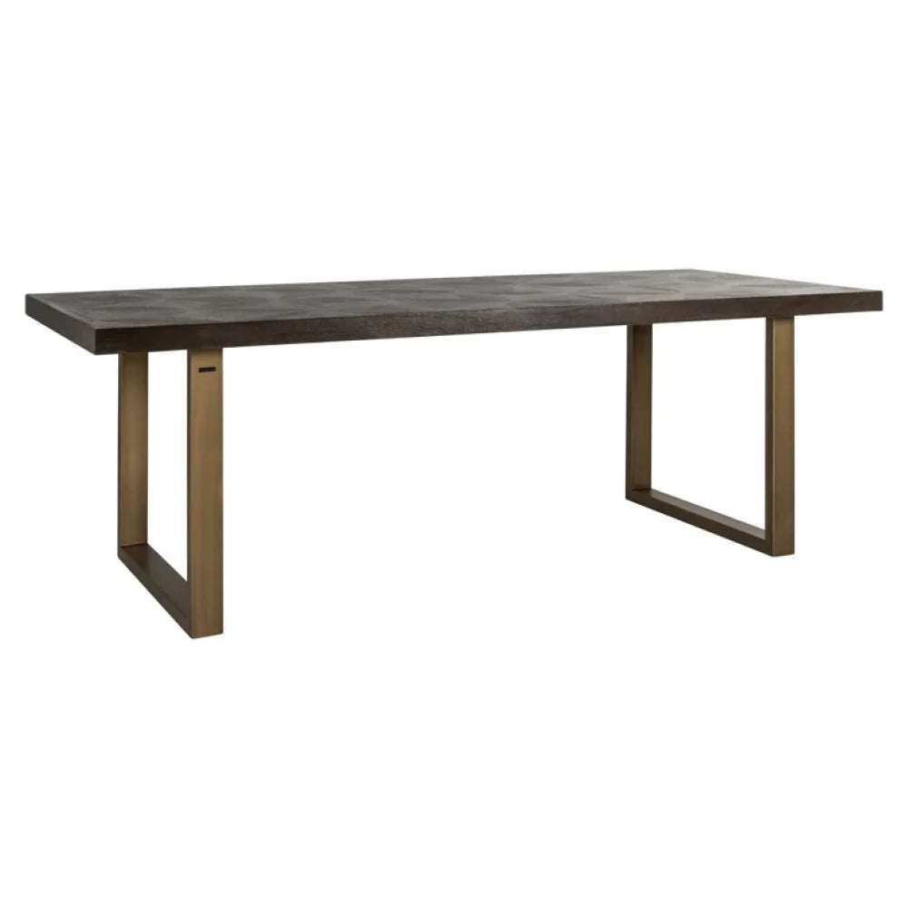 Masa Dreptunghiulara de 6 persoane din Furnir de stejar Maro si Metal Alama L230xH76cm Luxor Richmond Interiors