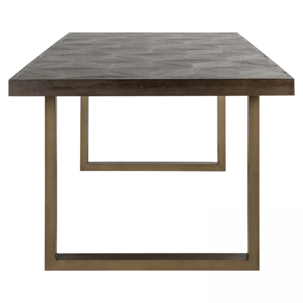 Masa Dreptunghiulara de 6 persoane din Furnir de stejar Maro si Metal Alama L230xH76cm Luxor Richmond Interiors