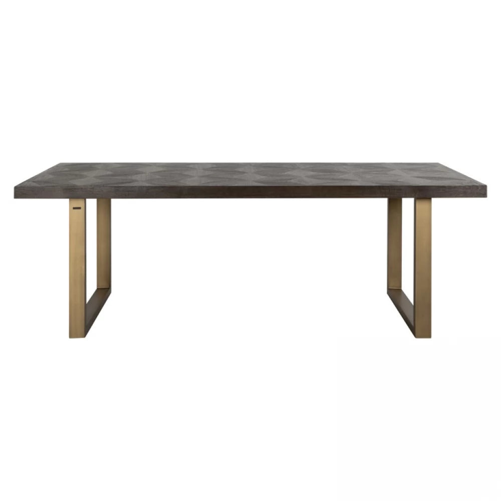 Masa Dreptunghiulara de 6 persoane din Furnir de stejar Maro si Metal Alama L230xH76cm Luxor Richmond Interiors