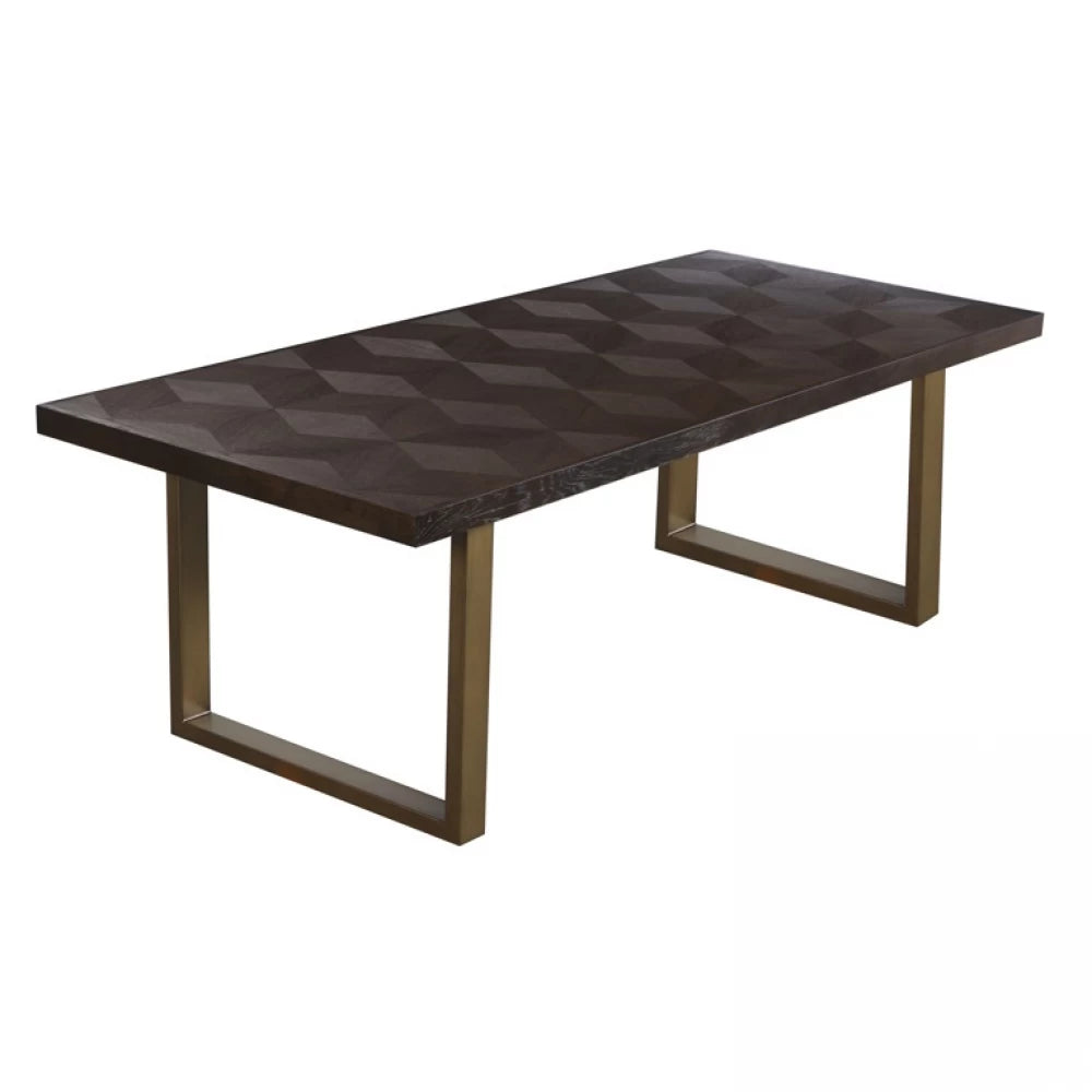 Masa Dreptunghiulara de 6 persoane din Furnir de stejar Maro si Metal Alama L230xH76cm Luxor Richmond Interiors