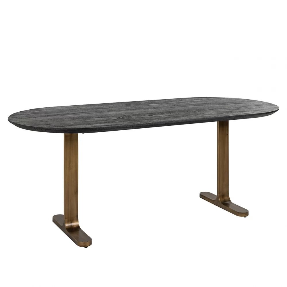 Masa Ovala de 4-6 persoane din Lemn de mango Negru si Metal Alama L200xH76cm Revelin Richmond Interiors