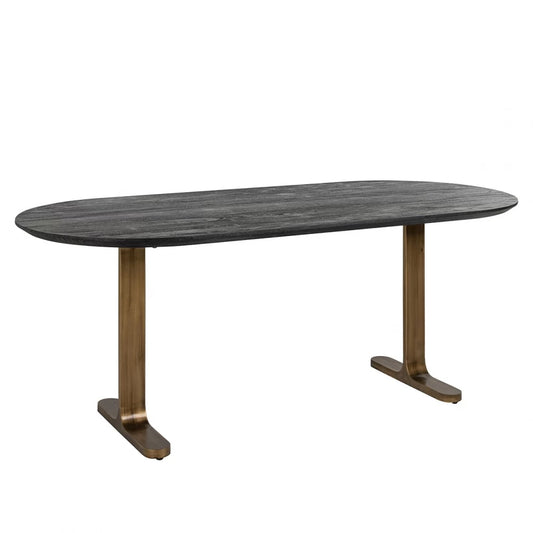 Masa Ovala de 4-6 persoane din Lemn de mango Negru si Metal Alama L200xH76cm Revelin Richmond Interiors