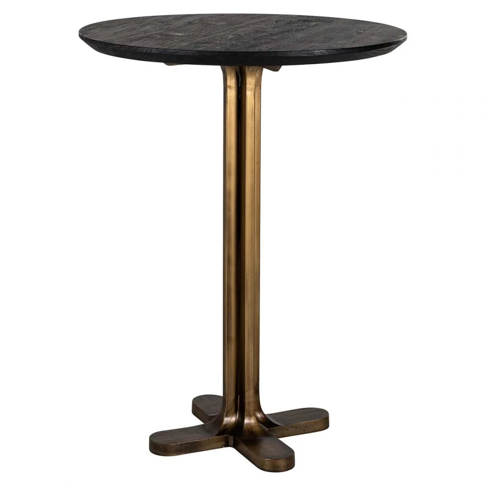 Masa de bar Rotunda de 2 persoane din Lemn de mango Negru si Metal Alama D80xH106cm Revelin Richmond Interiors