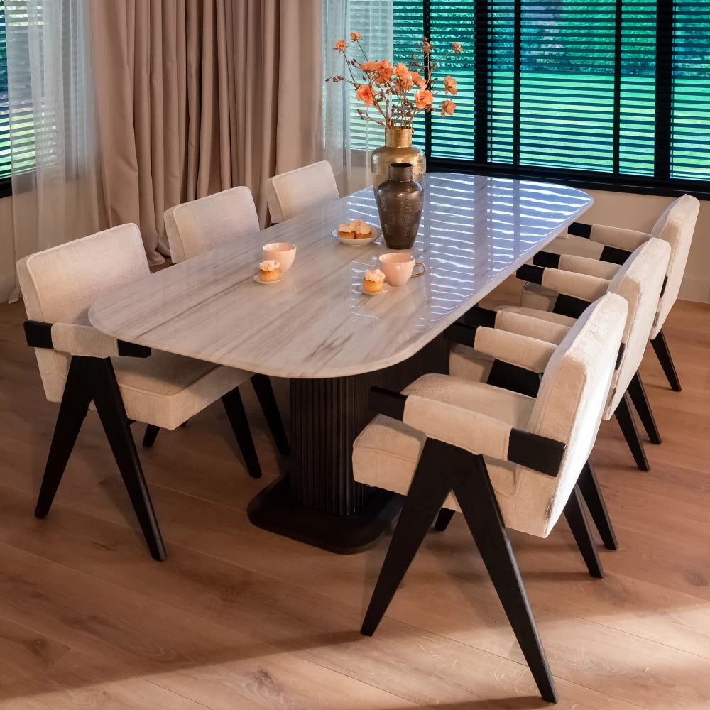 Masa Dreptunghiulara de 6 persoane din Marmura Alb si Metal Maro L230xH77cm Mayfield Richmond Interiors
