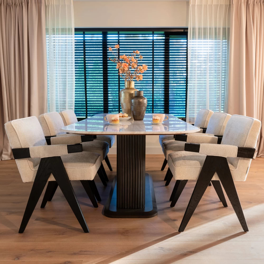 Masa Dreptunghiulara de 6 persoane din Marmura Alb si Metal Maro L230xH77cm Mayfield Richmond Interiors
