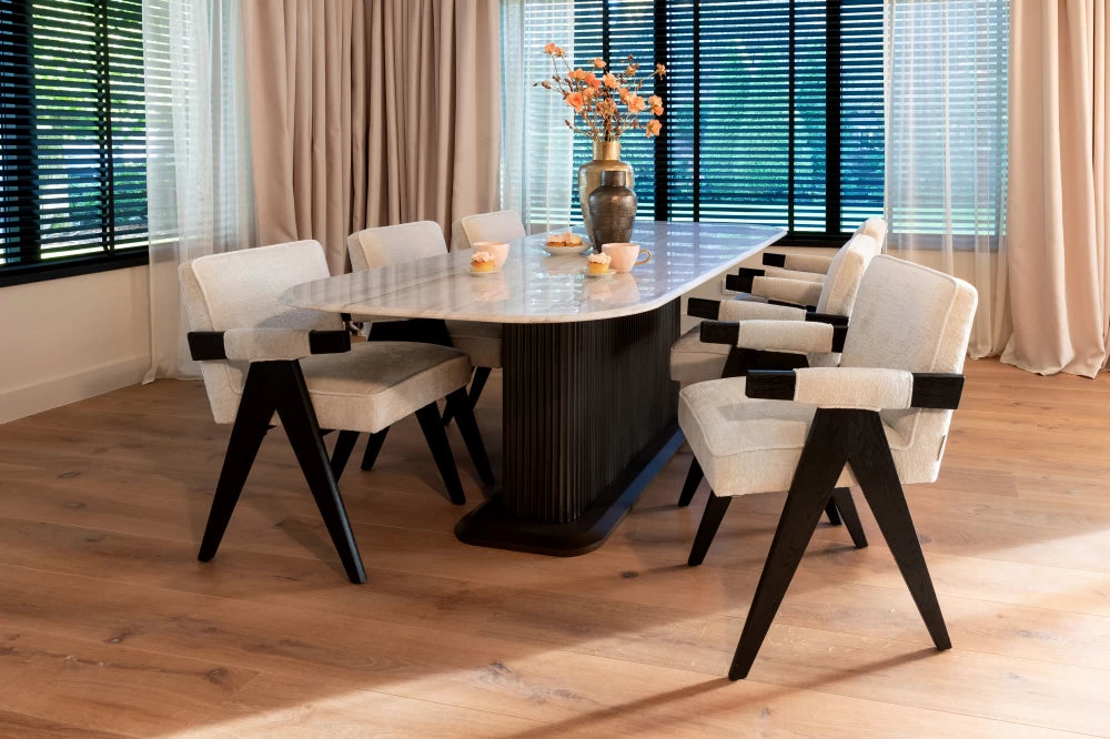 Masa Dreptunghiulara de 6 persoane din Marmura Alb si Metal Maro L230xH77cm Mayfield Richmond Interiors