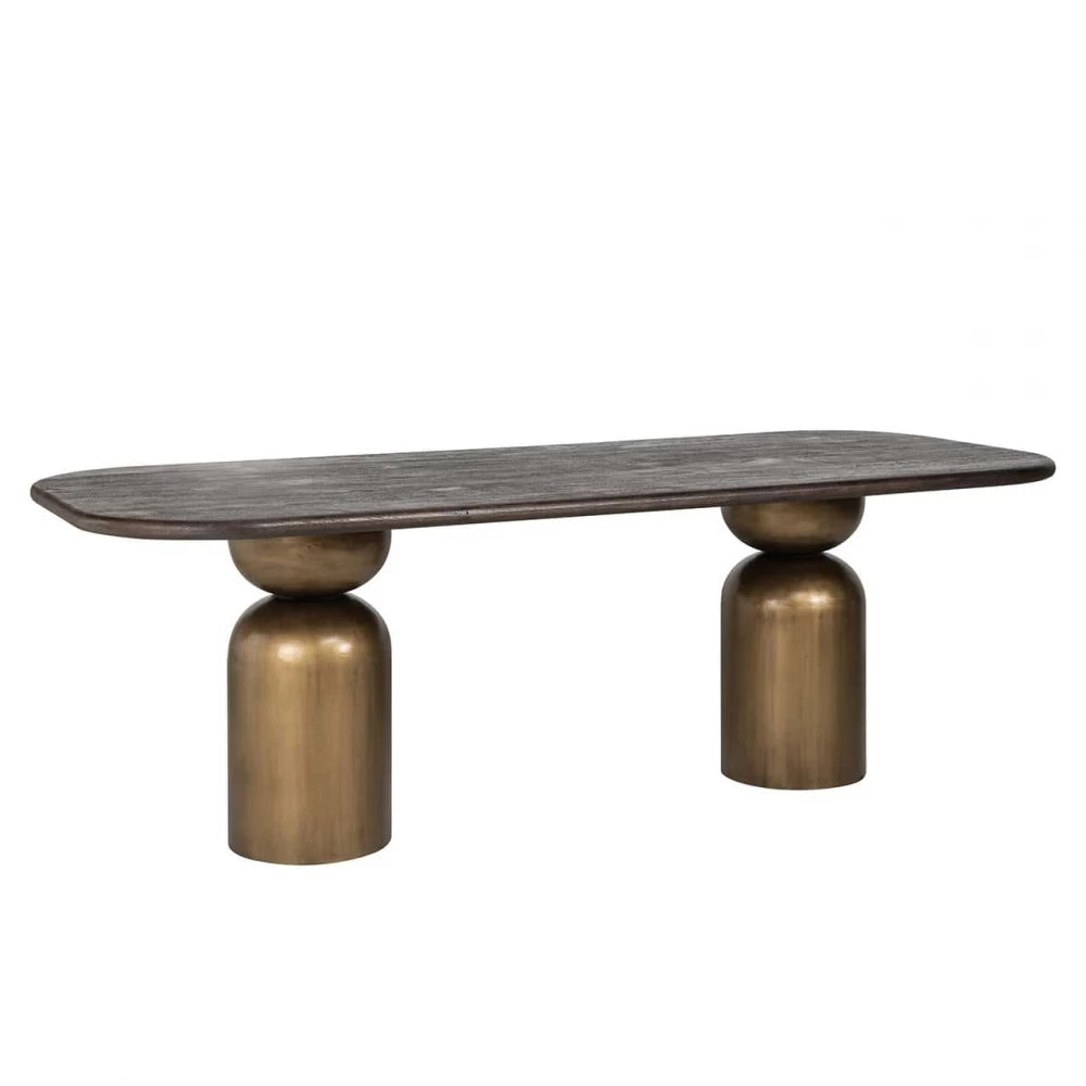 Masa Dreptunghiulara de 6 persoane din Lemn de salcam Maro si Metal Alama L230xH78cm Cavo Richmond Interiors