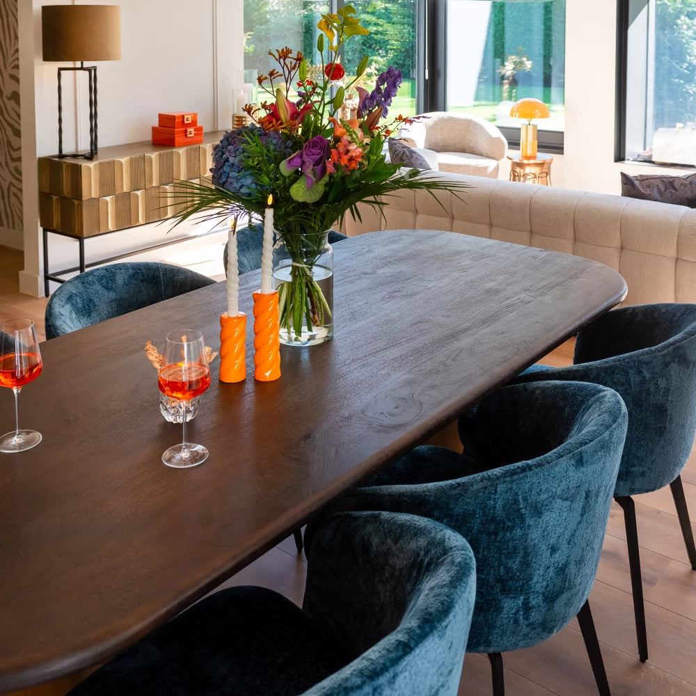 Masa Dreptunghiulara de 6 persoane din Lemn de salcam Maro si Metal Alama L230xH78cm Cavo Richmond Interiors