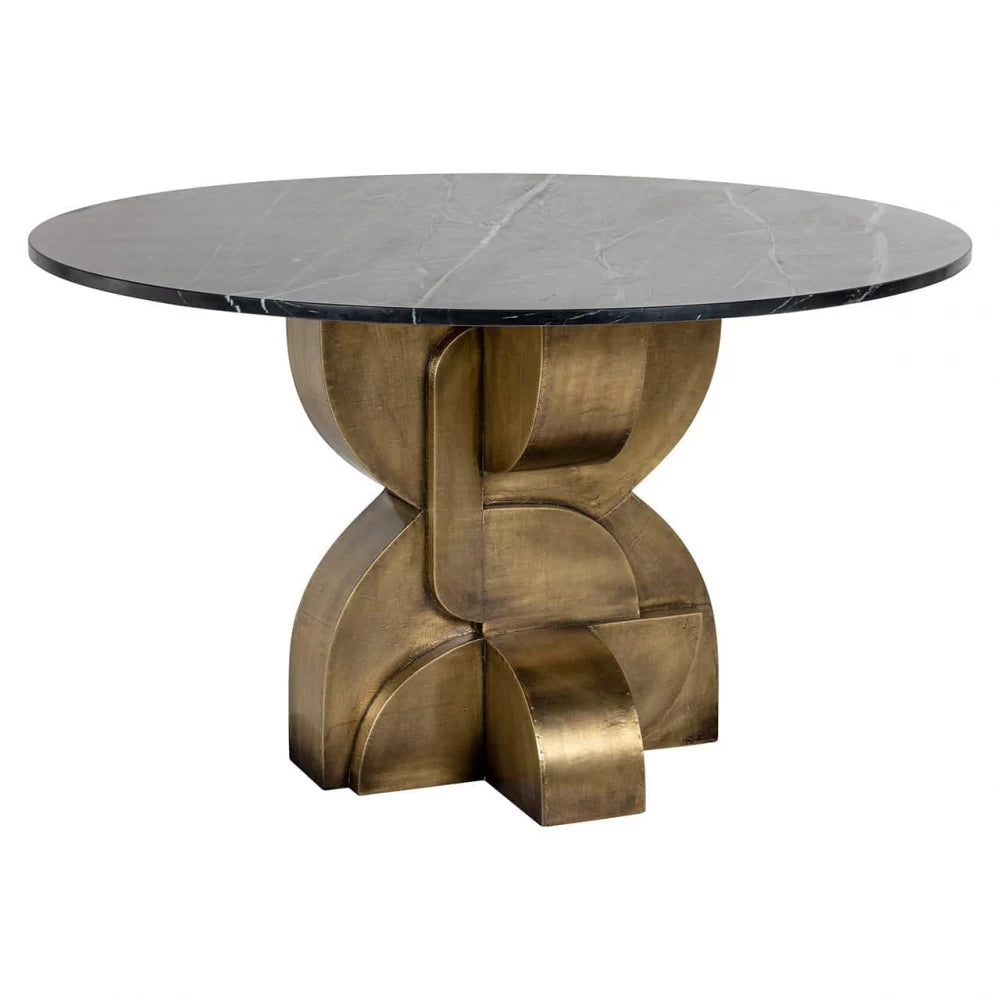 Masa Rotunda de 4 persoane din Marmura Negru si MDF placat cu Metal Auriu D130xH75cm Maddox Richmond Interiors