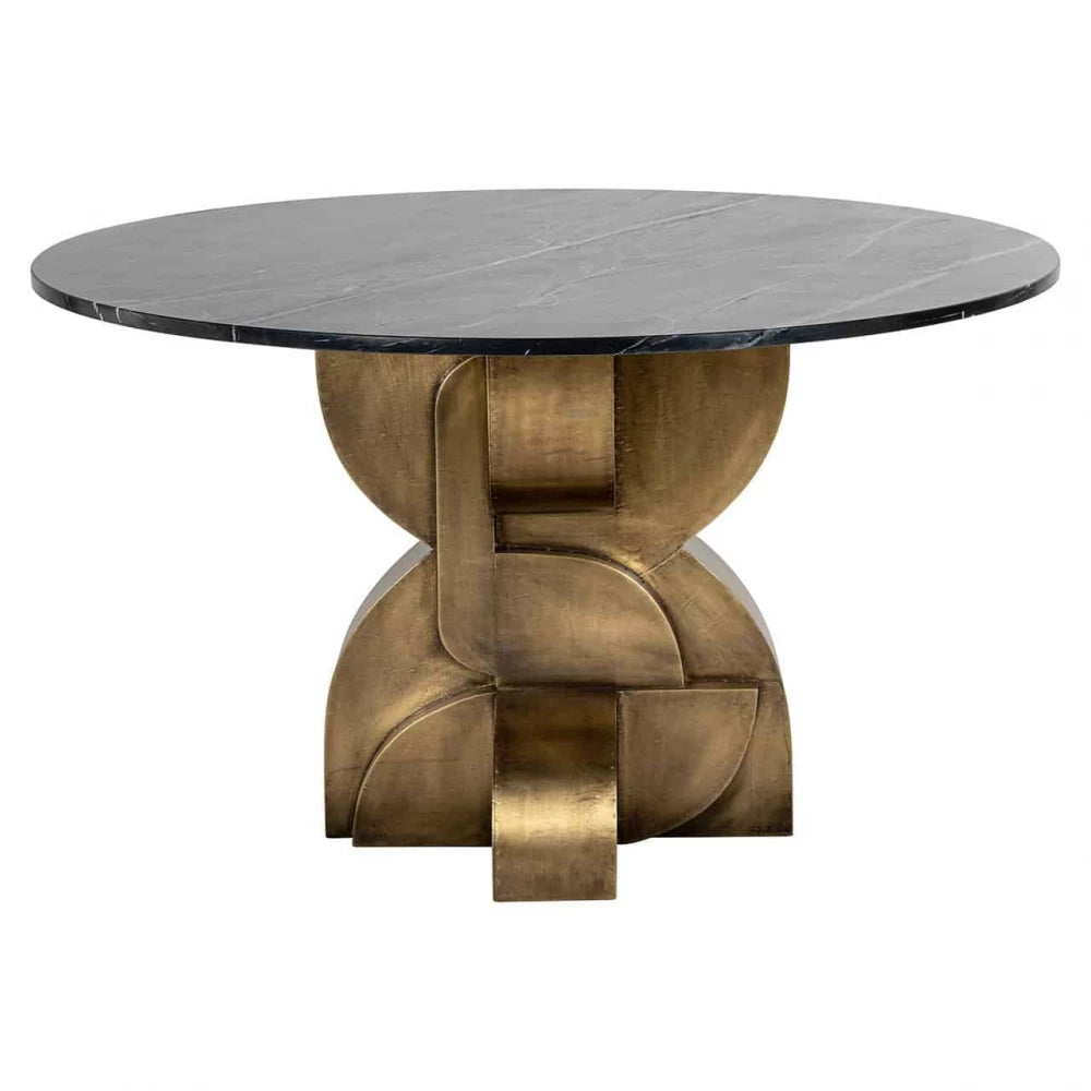 Masa Rotunda de 4 persoane din Marmura Negru si MDF placat cu Metal Auriu D130xH75cm Maddox Richmond Interiors