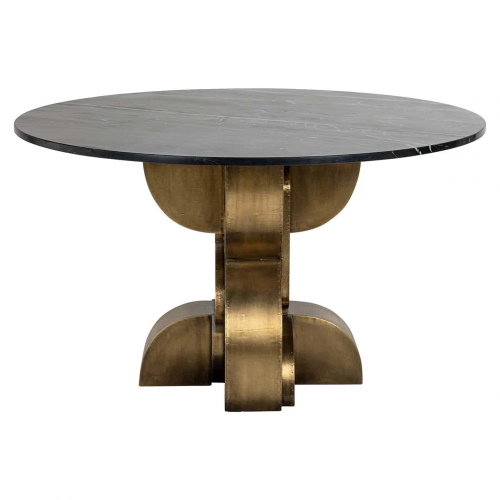 Masa Rotunda de 4 persoane din Marmura Negru si MDF placat cu Metal Auriu D130xH75cm Maddox Richmond Interiors