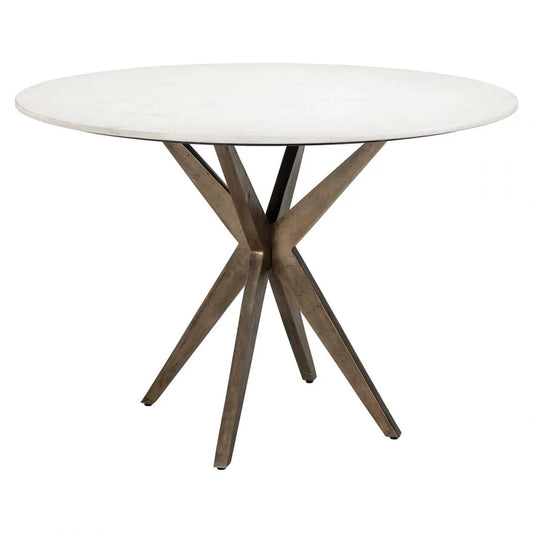 Masa Rotunda de 4 persoane din Marmura Alb si Aluminiu Alama D114xH76cm Maisy Richmond Interiors