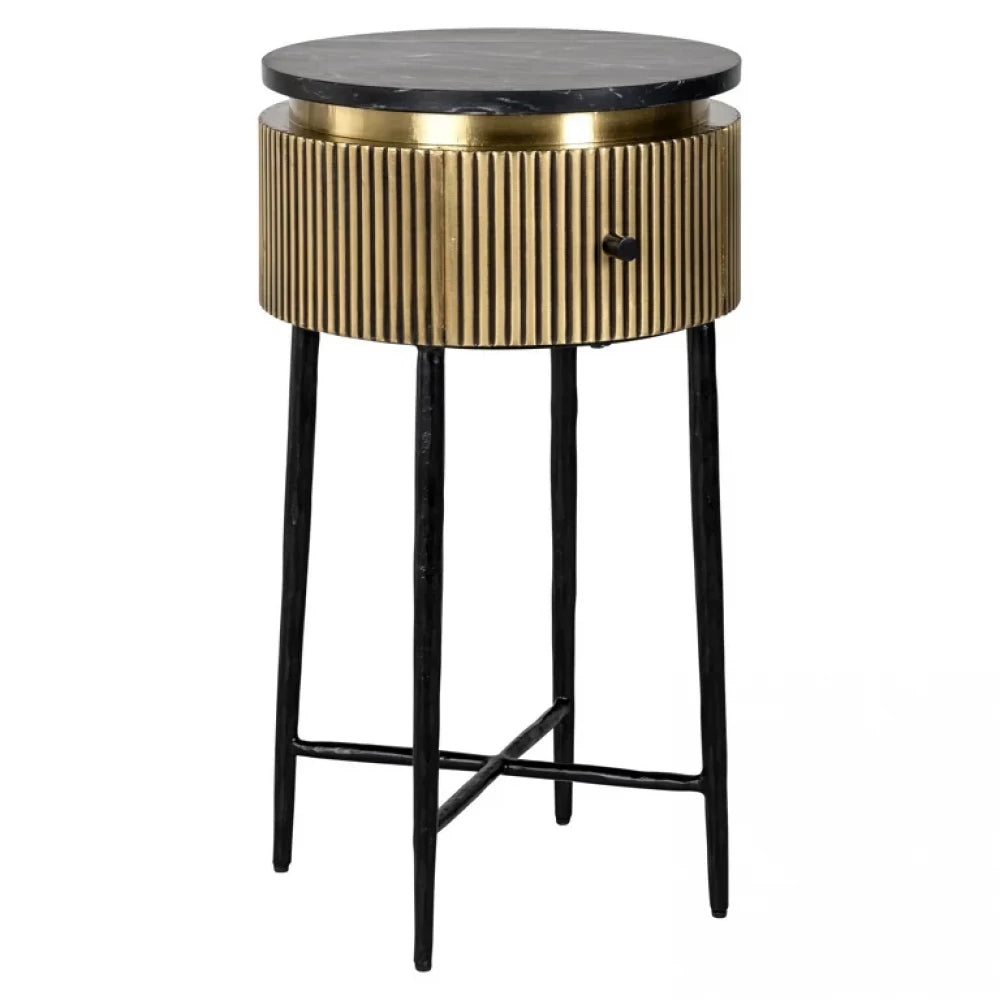 Masuta laterala Rotunda din Marmura Negru si Metal Negru D40xH70cm Ironville Richmond Interiors