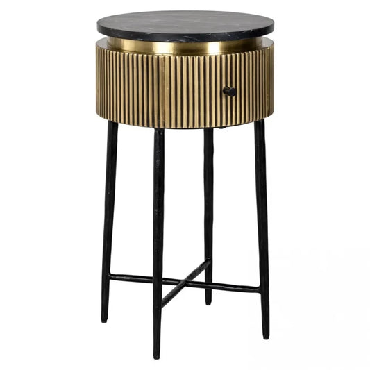 Masuta laterala Rotunda din Marmura Negru si Metal Negru D40xH70cm Ironville Richmond Interiors