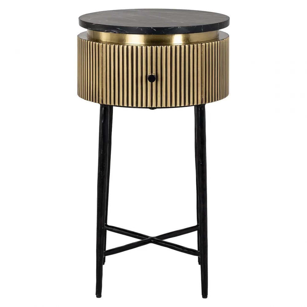 Masuta laterala Rotunda din Marmura Negru si Metal Negru D40xH70cm Ironville Richmond Interiors