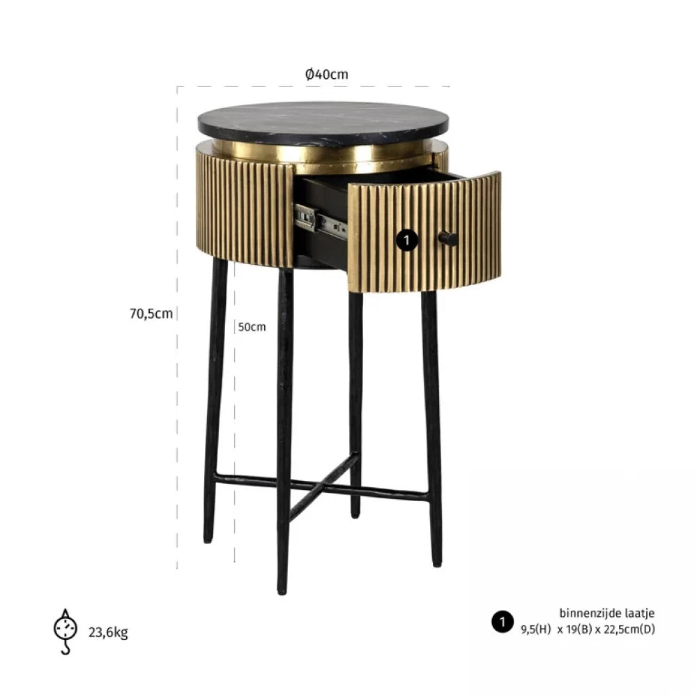 Masuta laterala Rotunda din Marmura Negru si Metal Negru D40xH70cm Ironville Richmond Interiors