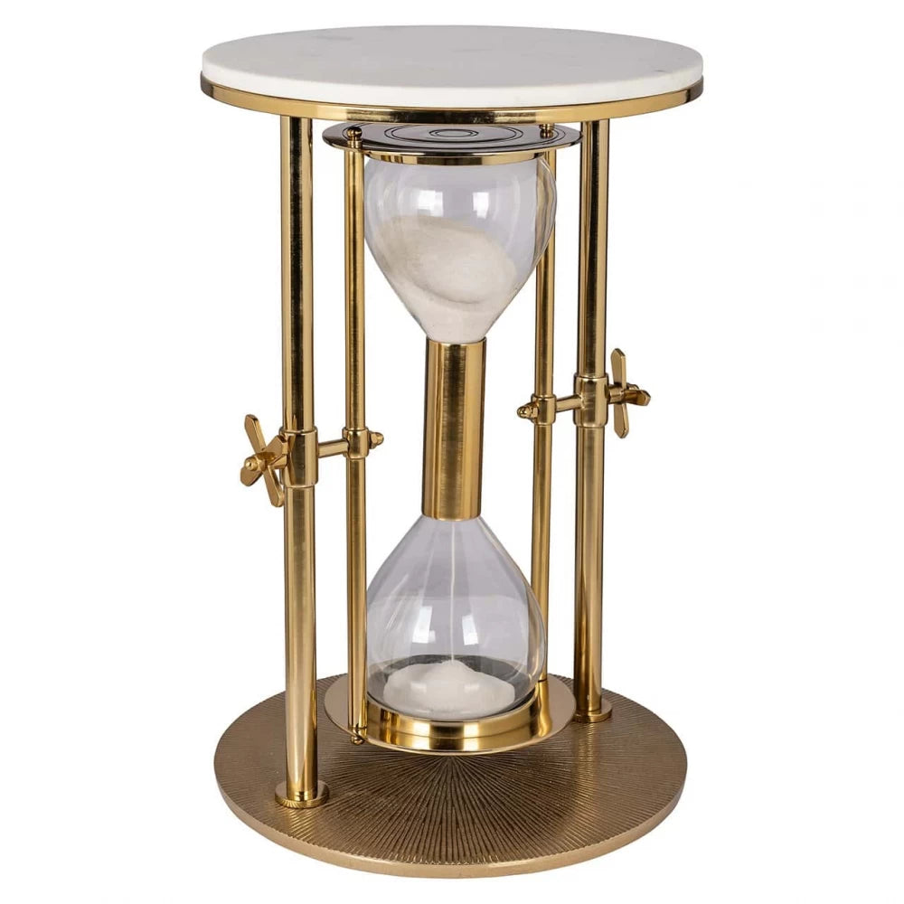 Masuta laterala Rotunda din Marmura Alb si Otel inoxidabil Auriu D40xH61.5cm Tempus Richmond Interiors