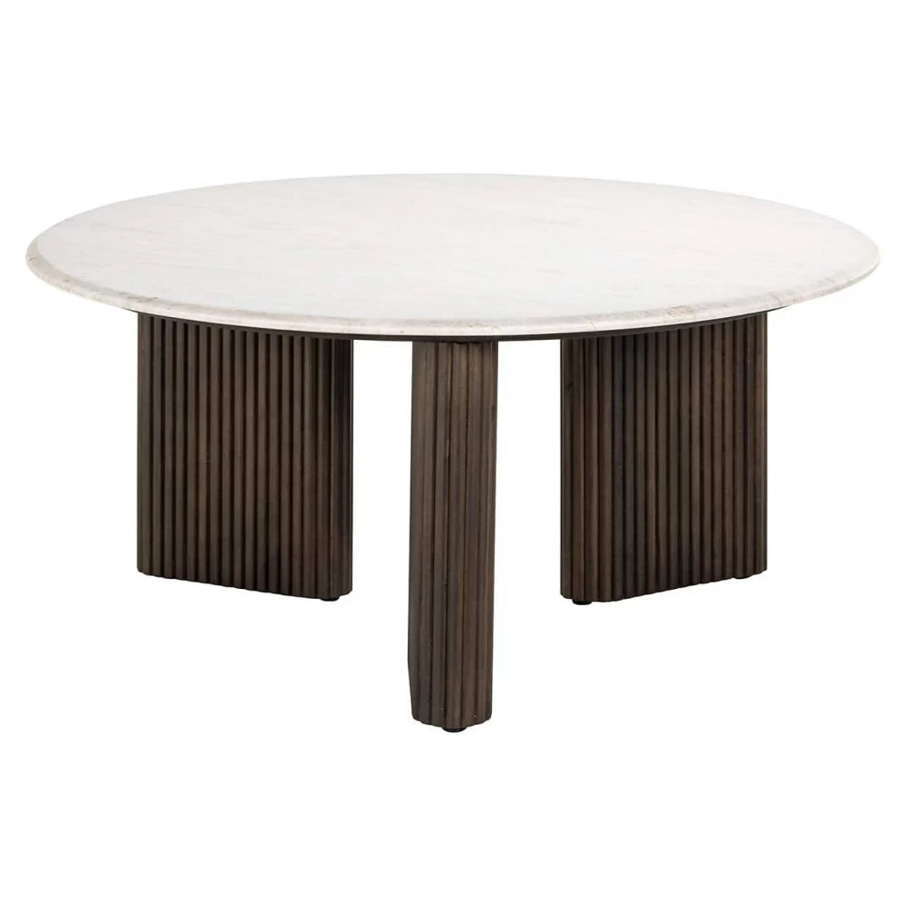 Masuta de cafea Rotunda din Marmura Alb si Lemn de mango Maro D90xH42cm Mayfield Richmond Interiors
