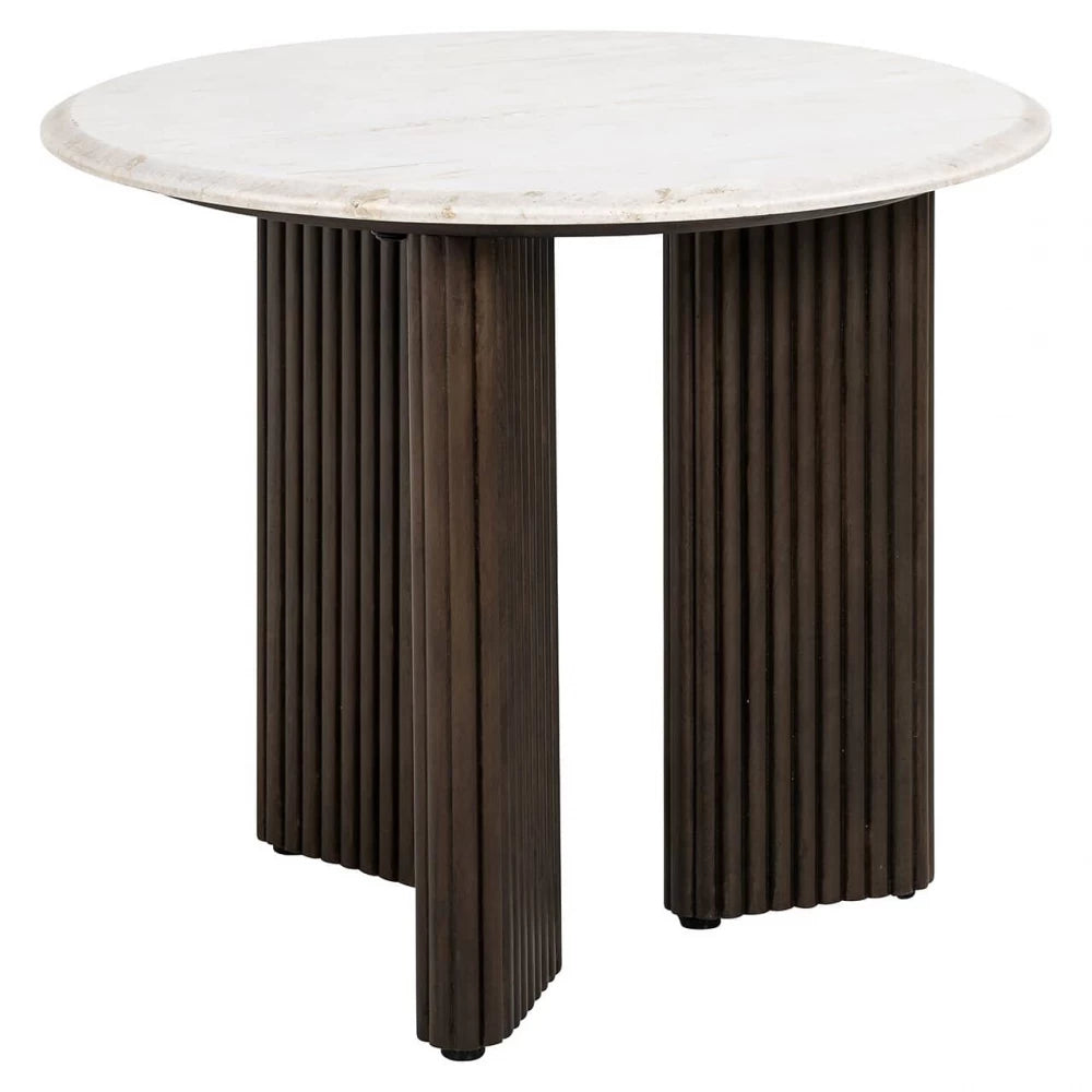 Masuta laterala Rotunda din Marmura Alb si Lemn de mango Maro D55xH46cm Mayfield Richmond Interiors