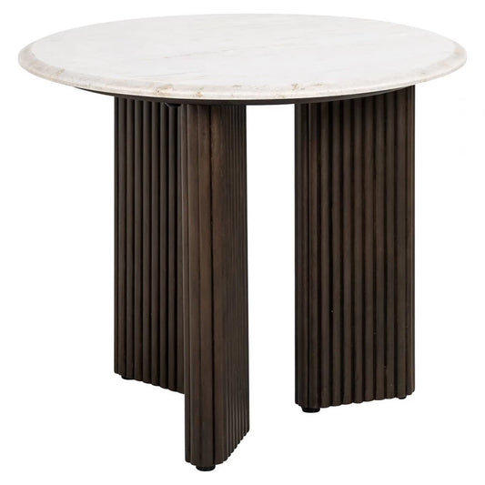 Masuta laterala Rotunda din Marmura Alb si Lemn de mango Maro D55xH46cm Mayfield Richmond Interiors