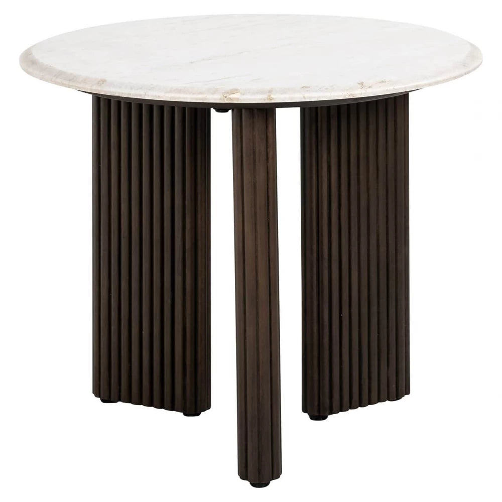 Masuta laterala Rotunda din Marmura Alb si Lemn de mango Maro D55xH46cm Mayfield Richmond Interiors