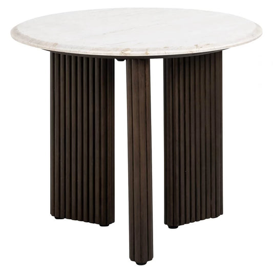 Masuta laterala Rotunda din Marmura Alb si Lemn de mango Maro D55xH46cm Mayfield Richmond Interiors
